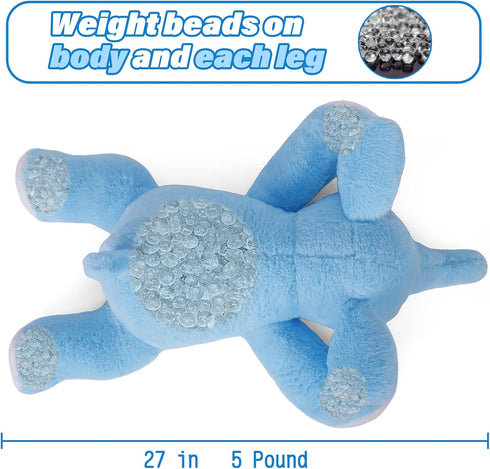 5 lbs 27" Weighted Elephant Stuffed Animal, Giant Blue Plush Pillow for Kids and Adults
