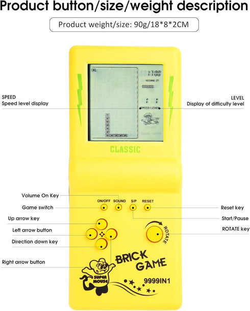 3.5-inch Large Screen Retro Brick Game Console, 80s/90s Building Block Game, Built-in 23 Classic Games