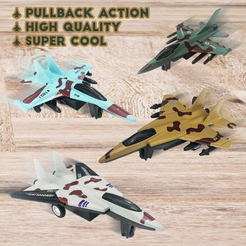 ArtCreativity United States Air Force Diecast Fighter Jet Toy Set of 4, Pullback Mechanism Metal Plane Toys for Boys