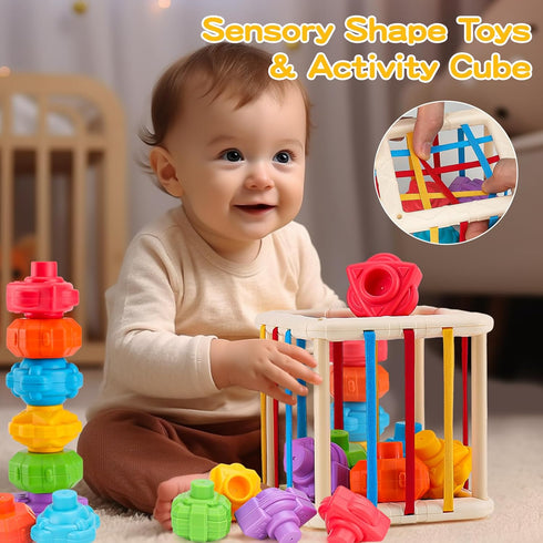 KADAYAYA 18 1 2 3 Montessori Baby Toy for Months, Teether Rattle Tissue Box Pull String Crab Toy, Infant Sensory Toys