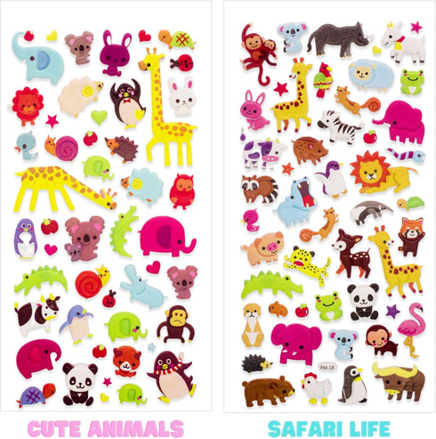 4 Sheets 3D Puffy Stickers for Kids - Mother Child Animals, Dogs, Cats, Elephant, Giraffe, Monkey, Sheep, Panda, Koala,
