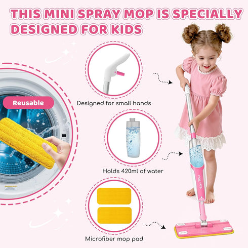 Bluocean 30 Inch, 420ml Set Kids Spray Mop - Large Water Tank, Effective Cleaning Tool & Fun Montessori Toy, Pretend