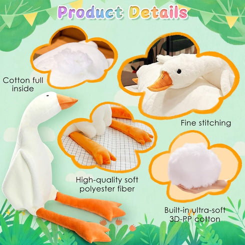 Goose Stuffed Animal Plush Toy, 20 Inch Cute Duck Pillow Doll, Gift for Anxiety Kids and Friends, White