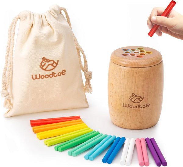 Wooden Montessori Sticks Toys for Kids, 11 Colors Educational Sorting Toy for 1-3 Year Old, Natural Wood Sensory Game