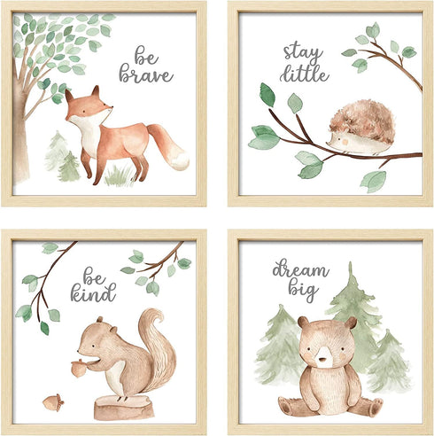 ArtbyHannah Framed Woodland Nursery Wall Decor, 4 Pack Gallery Wall Frame Set