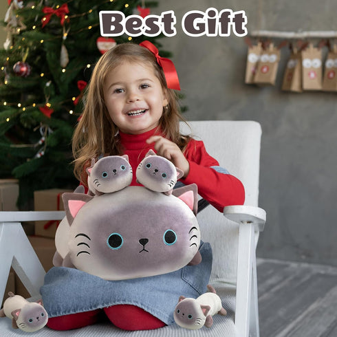 5 1, 4 Tummy, SQEQE Siamese Cat Stuffed Animals in Cute Siamese Cat Plush with Babies in Christmas Birthday Gifts