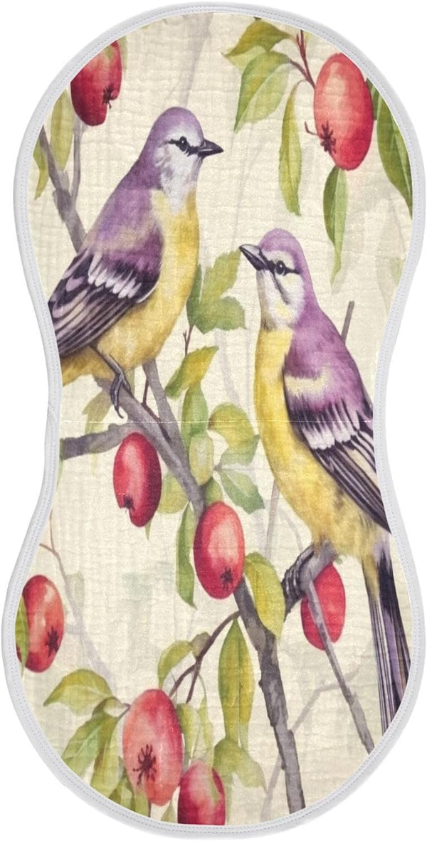 Bulletgxll Vintage Birds Unisex Baby Burp Cloths Set of 4, Soft Absorbent Organic