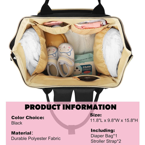 Femuar Diaper Bag Backpack, Multifunction Maternity Nappy Bag for Girls & Boys, Large Capacity, Dark Black