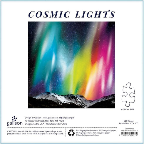 Galison Cosmic Lights 500 Piece Jigsaw Puzzle for Families and Adults, Outer Space Puzzle with Rainbow Aurora