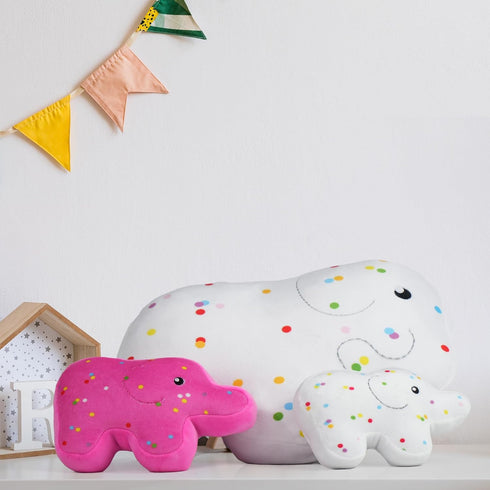 BenBen Elephant Plush Toys, Set of 3 Cute Elephant Family Stuffed Animal, Kawaii Plushies, White & Hot Pink