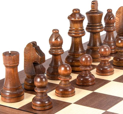 AMEROUS Wooden Chess Pieces with 2 Extra Queens / 3.0 Inch King / Storage Bag & Instructions for Chess Board