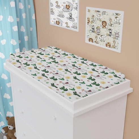 Cute Llama Changing Pad Cover, Funny Cactus Leaves Sun, Soft Breathable Stretch Fitted Sheets for Boys Girls 32''x16''