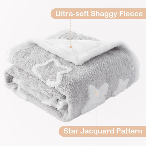 Cozy 33x43 Inches, Baby Blanket for Toddlers, Reversible Star Jacquard Ultra Soft Shaggy Fleece Swaddle Receiving
