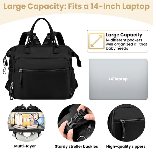 Large Diaper Bag Tote Lightweigt Diaper Tote Bag With Large Capacity Matching Changing Pad, Waterproof Design