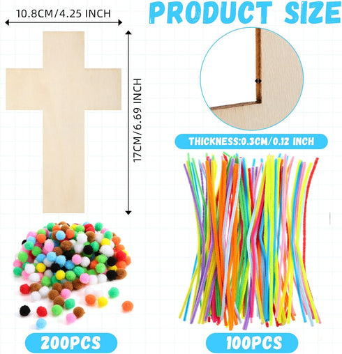 Blueweenly DIY Wood Cross Crafts for Kids Sunday School Supplies, 24 Unfinished Wood Crosses and Craft Materials