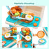CUTE STONE Play Kitchen Sink Toys with Upgraded Real Faucet, Play Cooking Stove, Cookware Pot and Pan,Play Food, Color