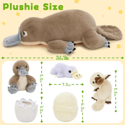 21" 3 2 Tezituor Platypus Stuffed Animal with Babies & Eggs, Cute Realistic Platypus Plush Toys for Kids, Christmas
