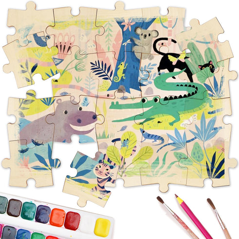 50 Piece Blank Wooden Puzzle, Jumbo Size, Unfinished Freeform Large Jigsaw Puzzle Pieces for Arts & Crafts
