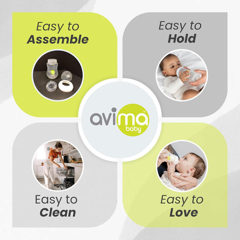 12 Set. Set 4 oz 9 oz Avima Baby Wide Neck Bottle Starter Kit Piece Anti Colic Feeding w/ & Baby Bottles, Slow & Medium