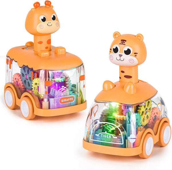 Baby Toy Cars Press and Go - Light Up Toys for Toddlers, Birthday Gifts for Kids Boys and Girls (Giraffe & Tiger)