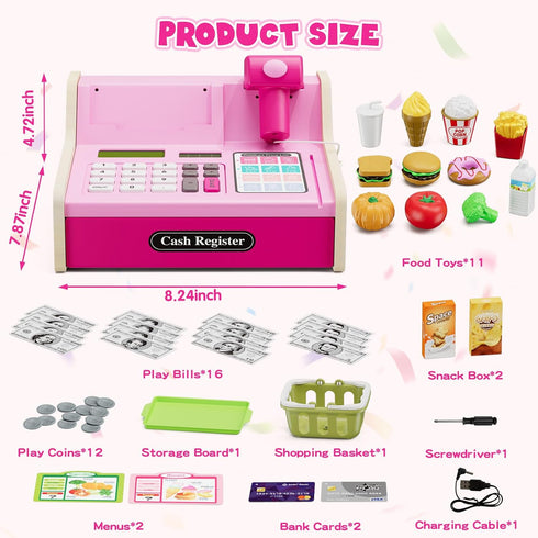 3-8,Color Wee Wonders Wooden Cash Register for Kids with Real Calculator, Rechargeable Cash Register Toy