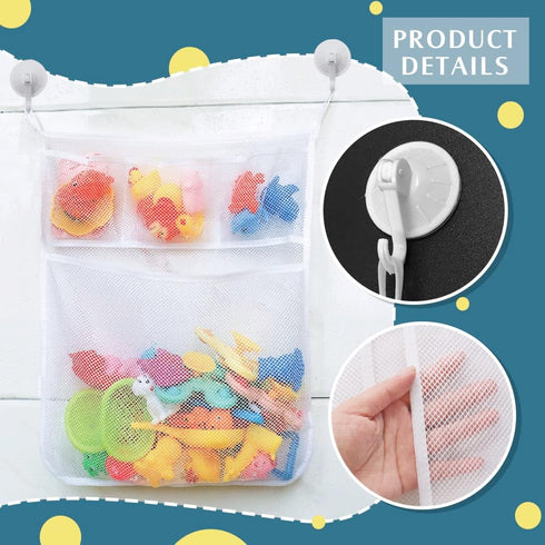 2 x Baby Bath Toy Organizer, Bath Toys Storage Mesh Bag with 4 Strong Suction Hooks, Quick Drying Basket