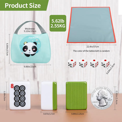 1.18"(30mm) Chinese Green Mahjong Set - 144 + 8 Numbered Tiles, Travel-Friendly with Accessories