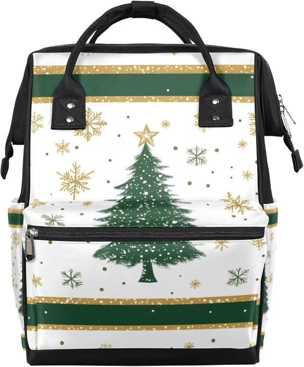 Hsnar Snowflakes Christmas Tree Waterproof Diaper Bag Backpack Large Capacity Baby Bag with