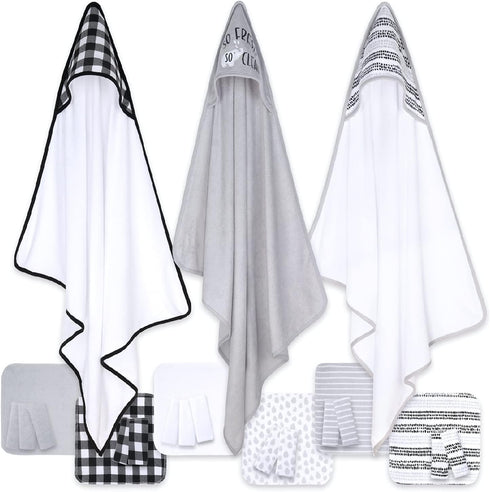 Set 23 Set The Peanutshell Hooded Bath Towel and Wash Cloth for Baby Boys or Girls - Piece Unisex - Black Plaid