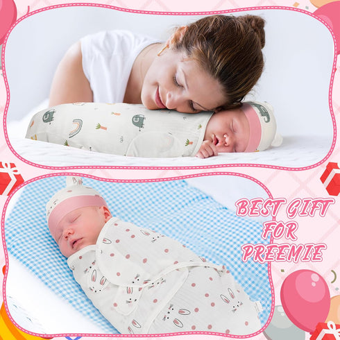 VitalCozy 6 Pack Set Set 3-7 Lbs) Preemie Swaddle Blanket Wrap with Hat Cotton Baby Swaddle Wrap Hat for Preemie