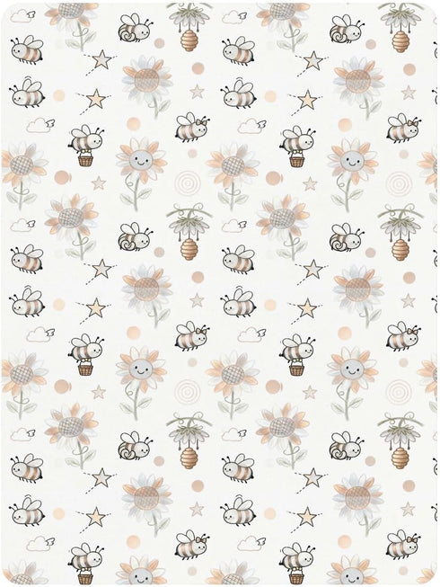 miaozhen 1 Pack 52x28 Cotton Baby Crib Sheets Soft Stretchy Funny Sunflower and Bee Boy Girl Crib Sheet for Nursery