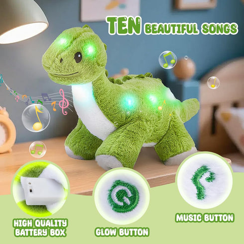 16'' Glow Guards Light up Dinosaur Stuffed Animal,LED Soft Dinosaur Plush Toy with Magic Night Lights&Lullaby,Birthday