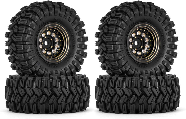 INJORA Black Coating Brass 1.0 Beadlock Wheel Tires Set for Axial SCX24 AX24 TRX4M FCX24 Upgrade 1/24 1/18 RC Crawler