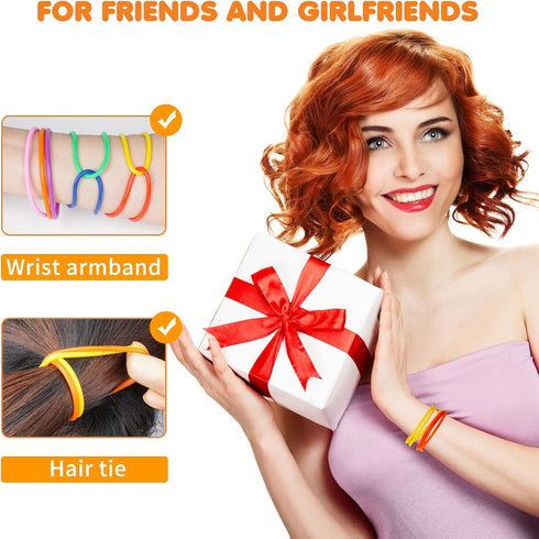 LIANGYUNZE 60Pieces 80s Gummy Silicone Jelly Bracelets Nonluminous Stretchy Mixed Silicone Wristbands Hair Ties