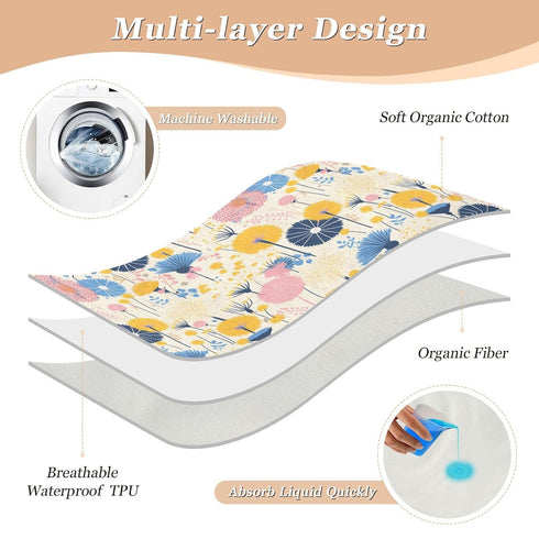 siphylline 52" 34" Colorful Dandelion Flower Modern Extra Large Resuable Changing Pad Covers Waterproof Washable