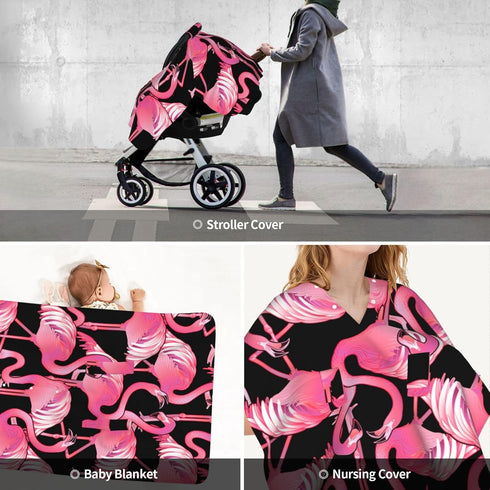 Zhbvncp Cute Flamingo Baby Car Seat Cover & Breastfeeding Nursing Cover - Breathable Stretch Fabric Multi-Use Nursing