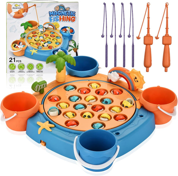 Magnetic Fishing Game Set - Fun Fishing Toy Board Games for Kids and Toddlers Age 3-8, 21 Fish and 6 Poles