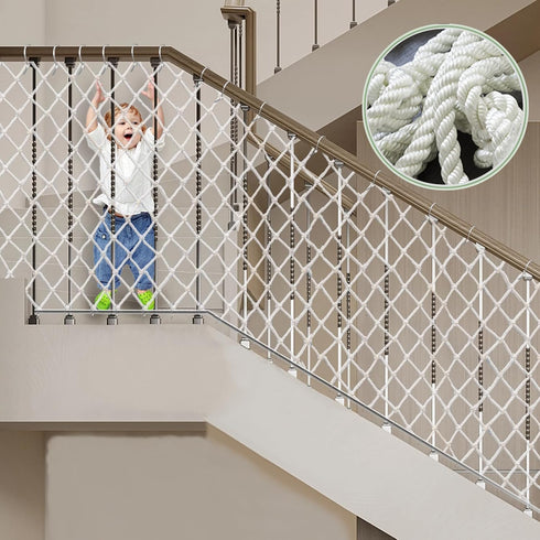 Safety Rope Net for Child Stairs - Balcony Playground Netting, Polyester White Decor Net (4mm, 3X0.5m)