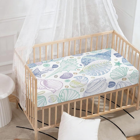 JIANADAER 28"x52", Seashell Fitted Crib Sheet Starfish Conch Blue Purple Green Standard Crib Mattress Fitted Sheet