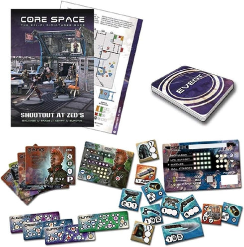 Battle Systems Core Space Shootout at Zed’s Expansion Set - Miniatures, Event Cards, Modular 3D Terrain