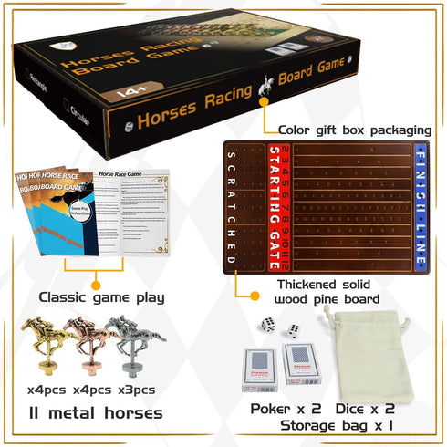 11 2 2 Jyquorp Metal Horse Race Board Game Racing Game Thickened Solid Wood with Luxurious Durable Classic Metal Horses