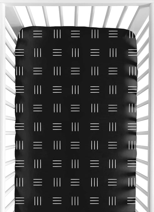 Sweet Jojo Designs Fitted Baby Crib Sheets (Black and White Boho Mudcloth)