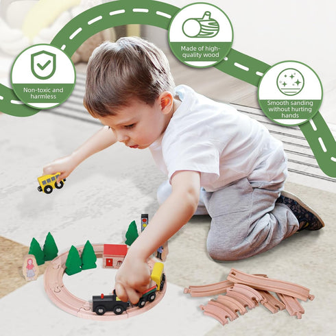 Set, 39Pcs Set Wooden Train Track Toddler Railway Bridge Toy Train with Magnetic Trains, Birthday Gift Ideas for Kids