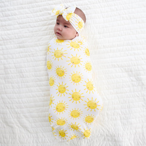 Set, Little Sleepies Swaddle & Headband Bow Viscose from Bamboo Baby Swaddles, Newborn Baby Girl Clothes (Luxe