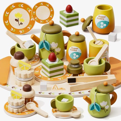 Wooden Tea Sets for Toddlers 3-5, Pretend Play Tea Party Set for