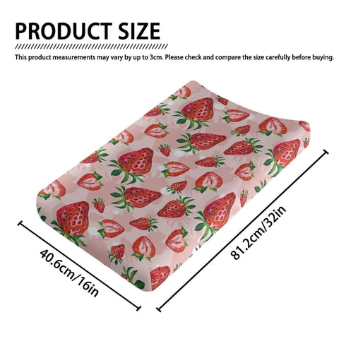 Cute Red Strawberry Print Diaper Changing Pad Covers - Soft Cozy Breathable Sheets for Baby Boys and Girls, 32"x16"