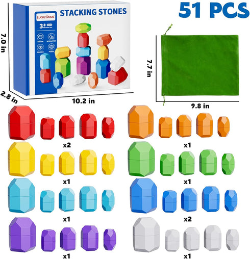 50 1-3 2-4, 1 2 3 4 1-2 2-4 Lucky Doug PCS Extra-Large Stacking Rocks Toys for Age Safe Montessori Stacking Building