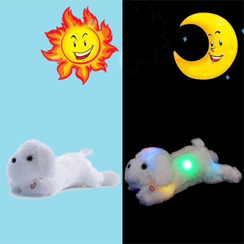 18'' WEWILL Light up White Puppy Dog LED Stuffed Animal with Colorful Night Light Glow Soft Plush Toy Gifts for Kids on