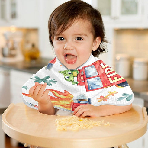 YETTASBIN Watercolor Fire Truck Muslin Baby Burp Cloth, Super Soft Absorbent Cotton Burp Rag Baby Bibs Feeding Cloth