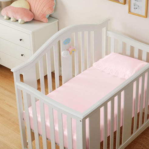 2 Pack, 28 52 8 Inch Entisn Satin Crib Sheets x x Soft Fitted Crib Mattress Sheets for Baby Girls, Baby Pink and Light